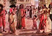 Raja Ravi Varma Harischandra in Distress, having lost his kingdom and all the wealth parting with his only son in an auction painting